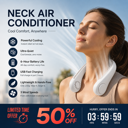 Bemloria™ 🥳 HOT SALE 🥳 50K+ SOLD! 🍃 Neck Air Conditioner Fan – Quiet, Hands-Free Cooling 😎🌬️