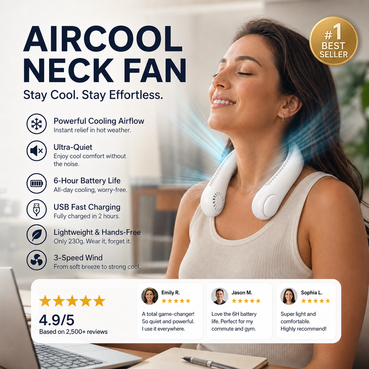 Bemloria™ 🥳 HOT SALE 🥳 50K+ SOLD! 🍃 Neck Air Conditioner Fan – Quiet, Hands-Free Cooling 😎🌬️