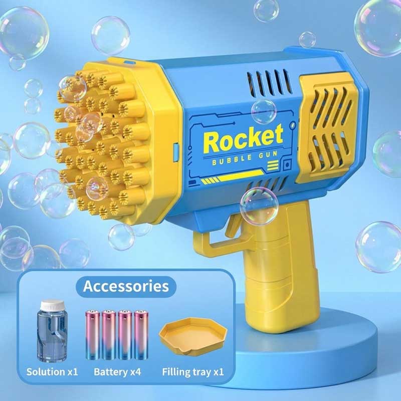 LED Bubble Rocket Blaster 69 Hole Light-Up Machine with USB Recharge