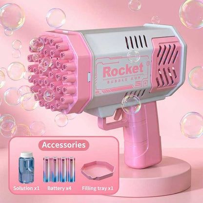 LED Bubble Rocket Blaster 69 Hole Light-Up Machine with USB Recharge