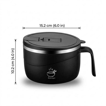 🍜1200ml 304 Stainless Steel Noodle Bowl with Lid, Handle & Phone Holder