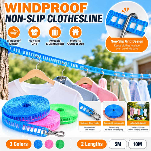 👕Windproof Non-Slip Clothesline – Keep Clothes Secure, Even on Windy Days | Portable & Easy to Install