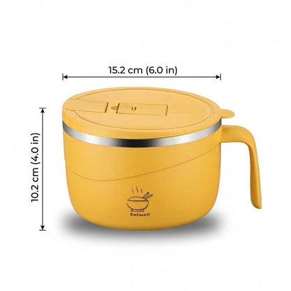 🍜1200ml 304 Stainless Steel Noodle Bowl with Lid, Handle & Phone Holder