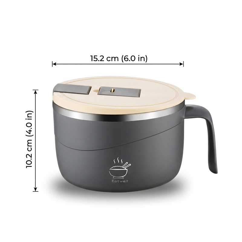 🍜1200ml 304 Stainless Steel Noodle Bowl with Lid, Handle & Phone Holder