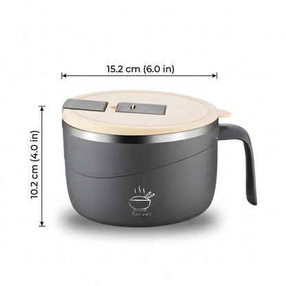 🍜1200ml 304 Stainless Steel Noodle Bowl with Lid, Handle & Phone Holder