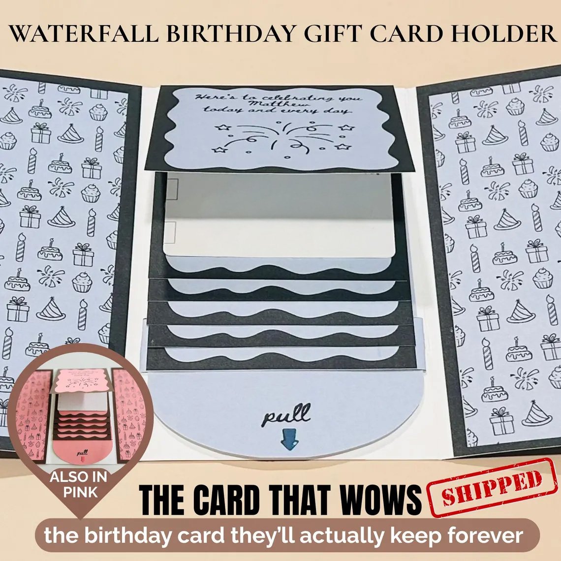 🎄🎂✨ Handmade Waterfall Birthday Gift Card Booklet🎁💖