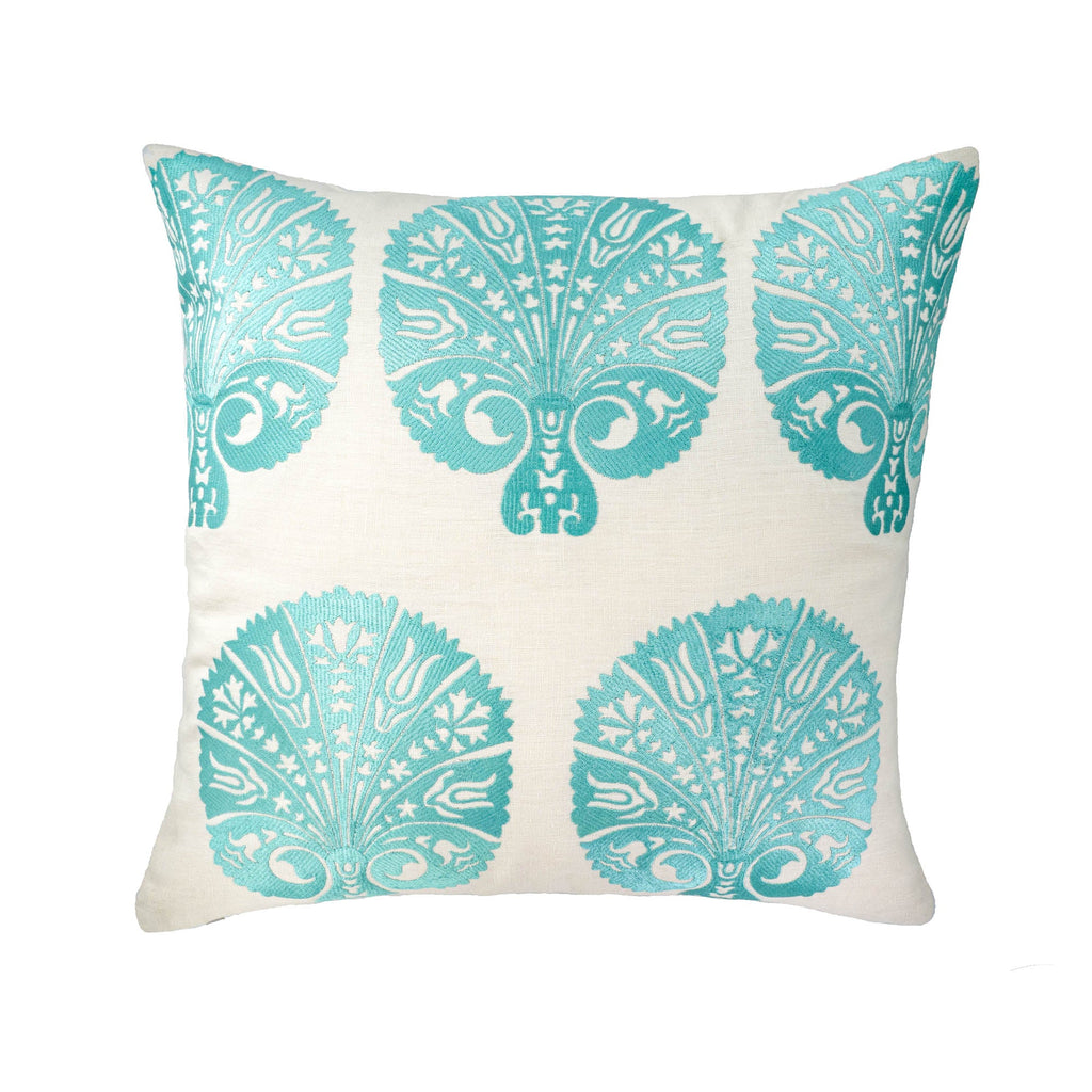 Ocean Mint Peacock Embroidered Pillow Cover, 19 x 19
