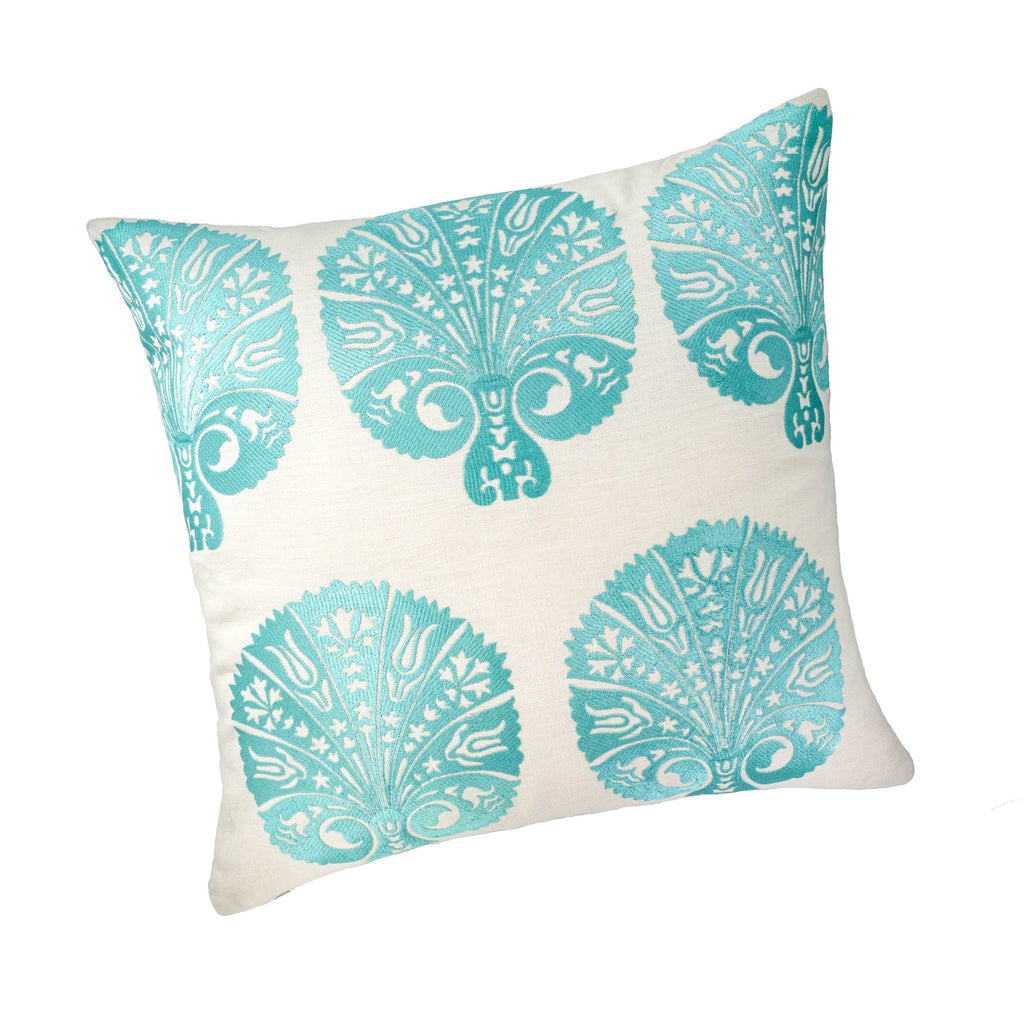 Ocean Mint Peacock Embroidered Pillow Cover, 19 x 19