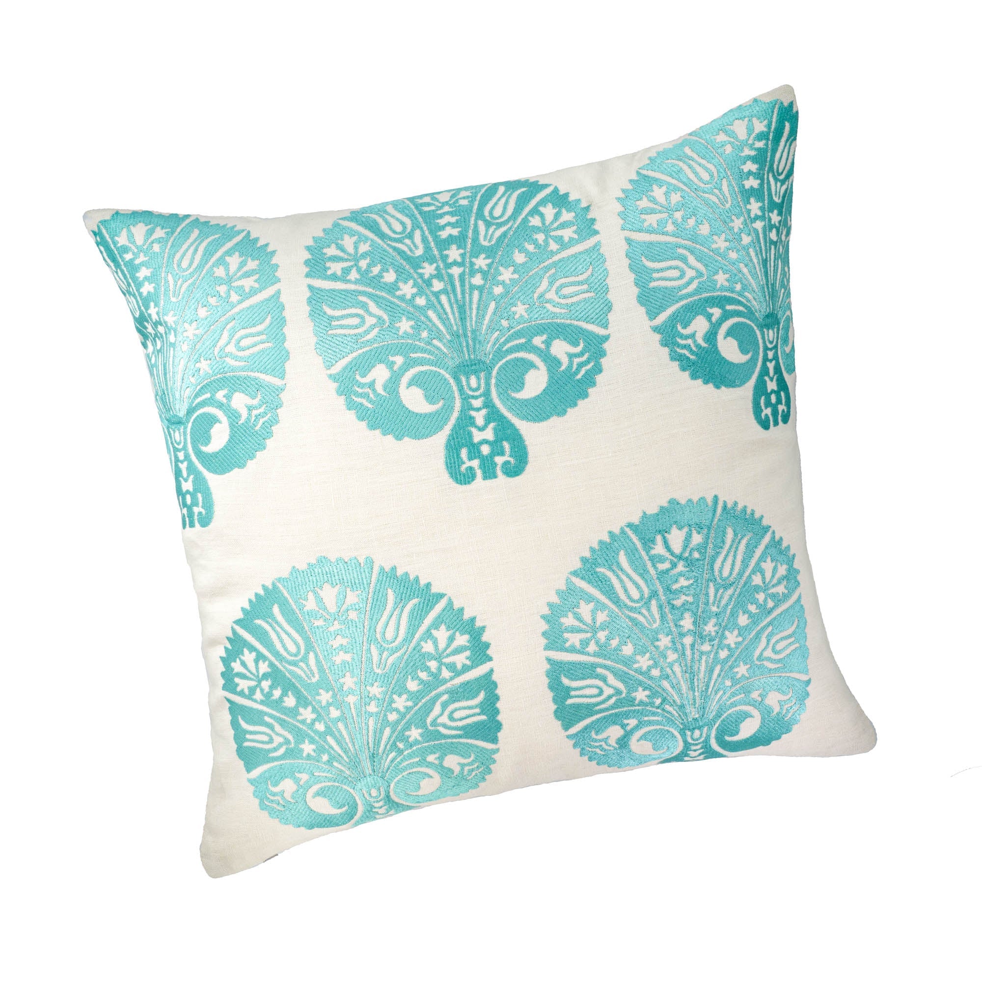 Ocean Mint Peacock Embroidered Pillow Cover, 19 x 19