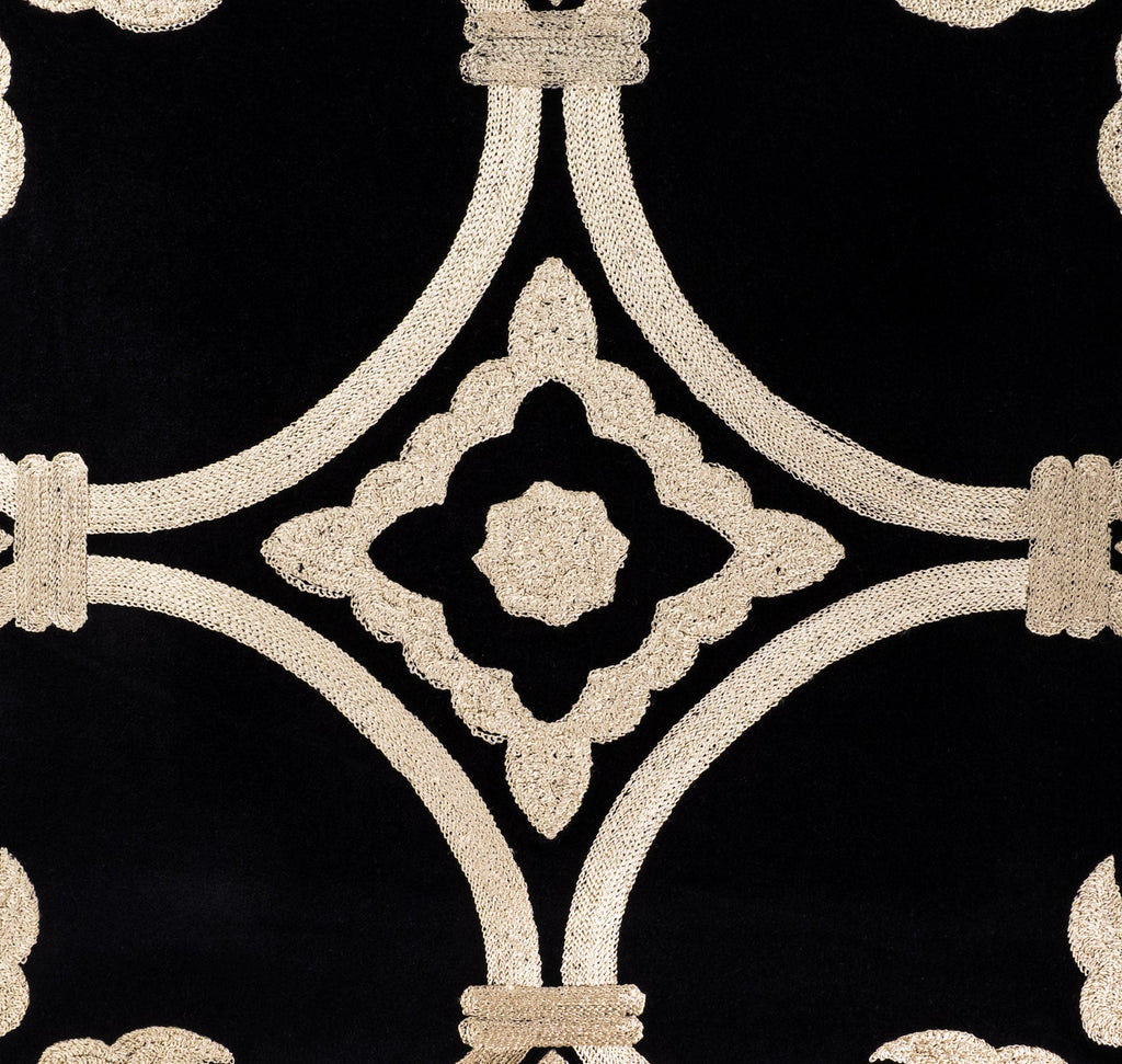 Black Velvet Pillow Cover with Gold Embroidery, 20 x 20