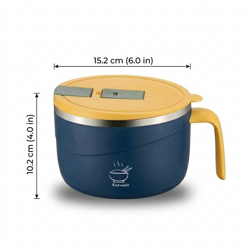🍜1200ml 304 Stainless Steel Noodle Bowl with Lid, Handle & Phone Holder