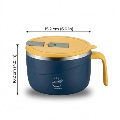 🍜1200ml 304 Stainless Steel Noodle Bowl with Lid, Handle & Phone Holder