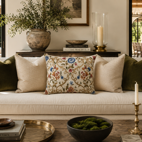 Chantilly Embroidered Linen Pillow Cover, 18 x 18