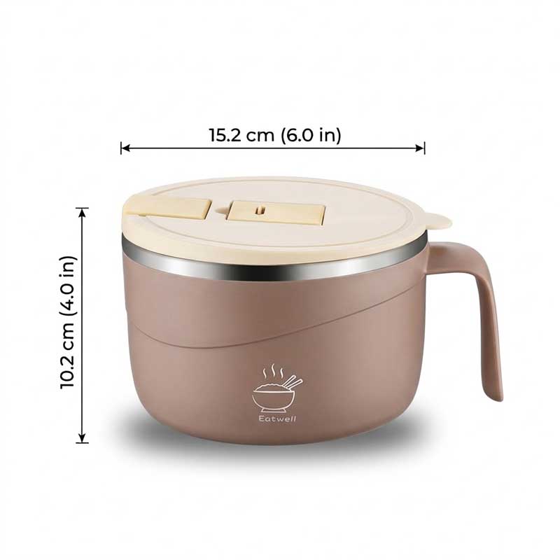 🍜1200ml 304 Stainless Steel Noodle Bowl with Lid, Handle & Phone Holder