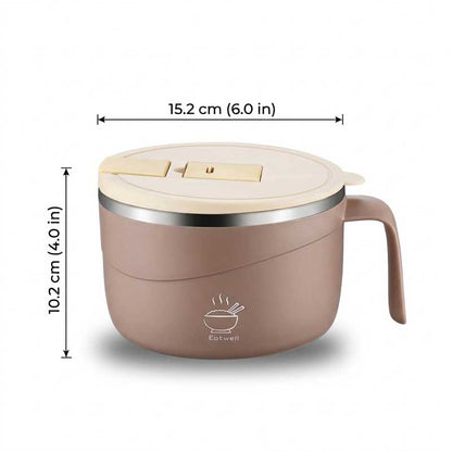 🍜1200ml 304 Stainless Steel Noodle Bowl with Lid, Handle & Phone Holder