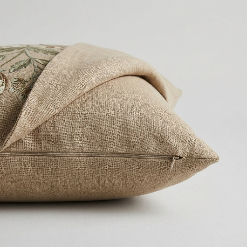 Linen back of the pillow cover with concealed zip