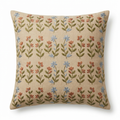Beige linen pillow cover with botanical silk embroidery, front view