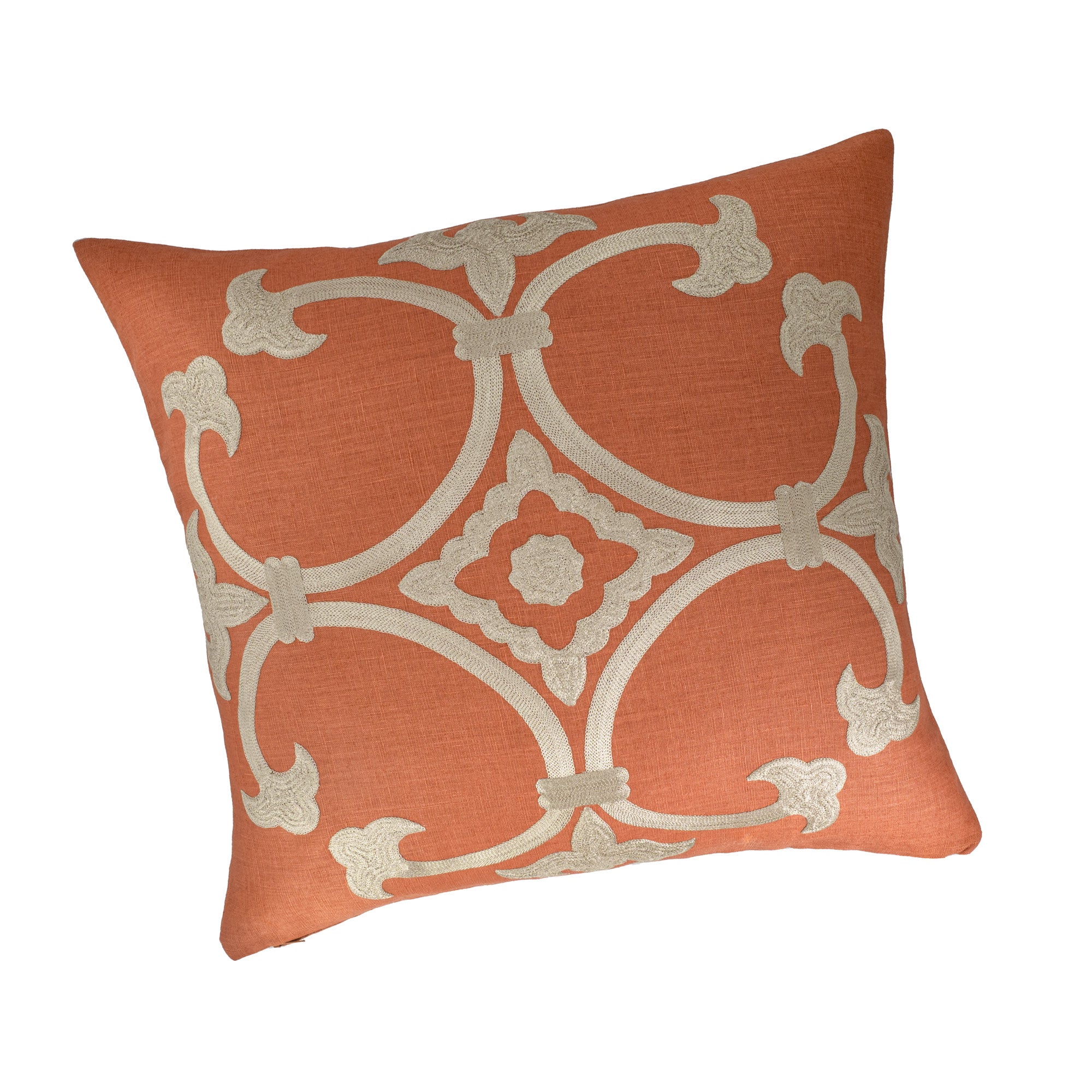 Orange Linen Pillow Cover with Gold Embroidery , 20 x 20