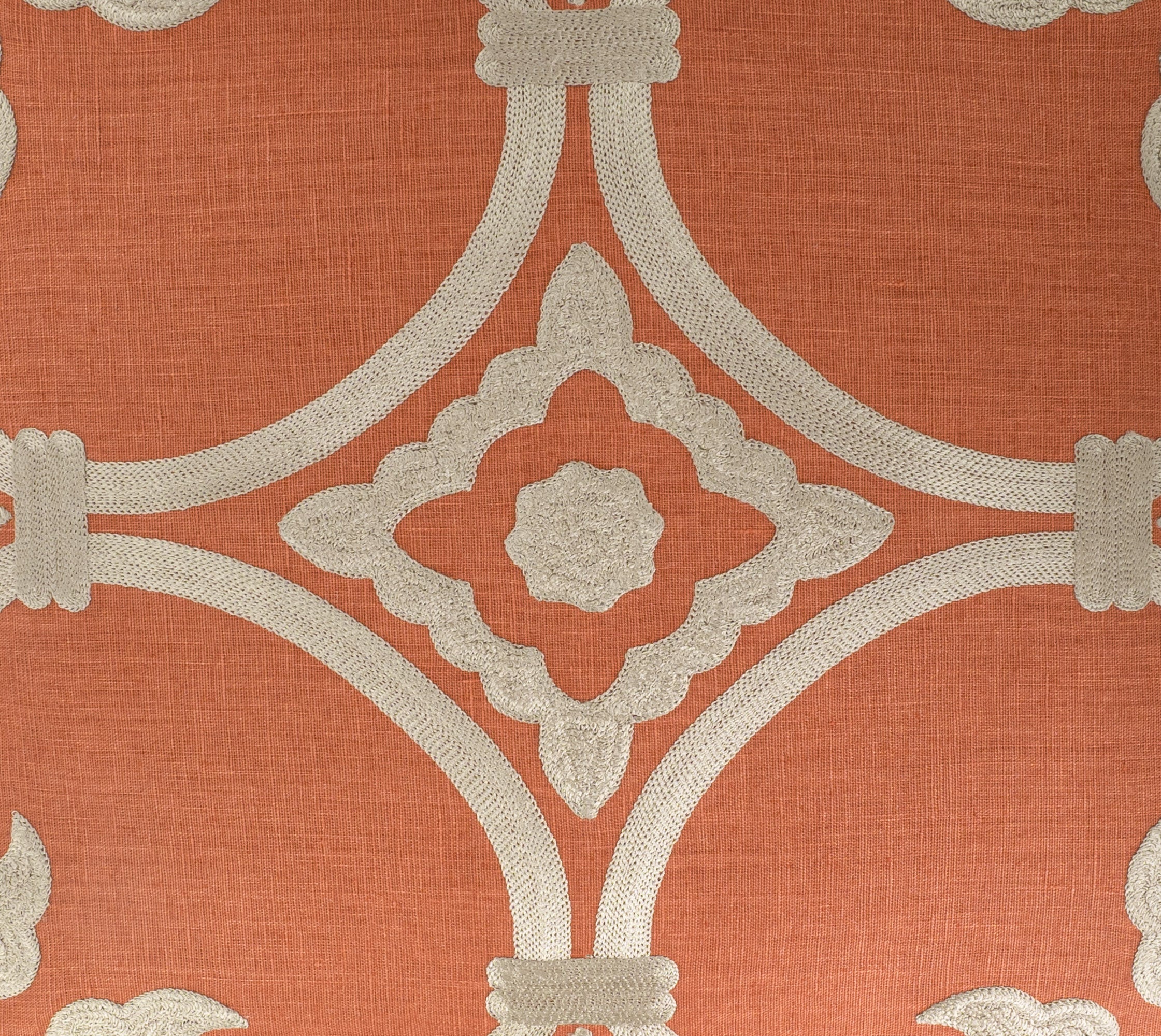 Orange Linen Pillow Cover with Gold Embroidery , 20 x 20