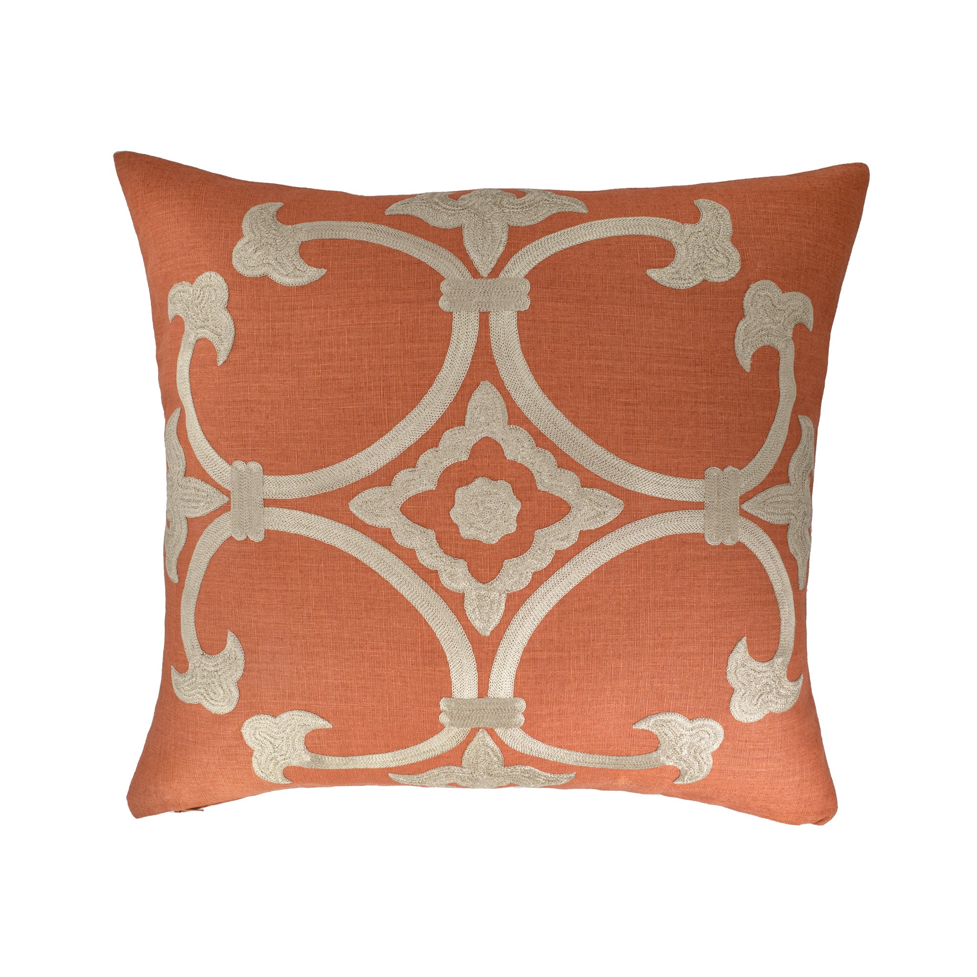 Orange Linen Pillow Cover with Gold Embroidery , 20 x 20