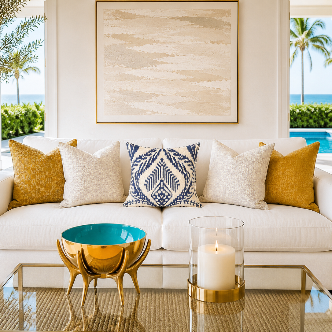 Palms Silk Velvet Ikat Pillow Cover, 20" X 20"