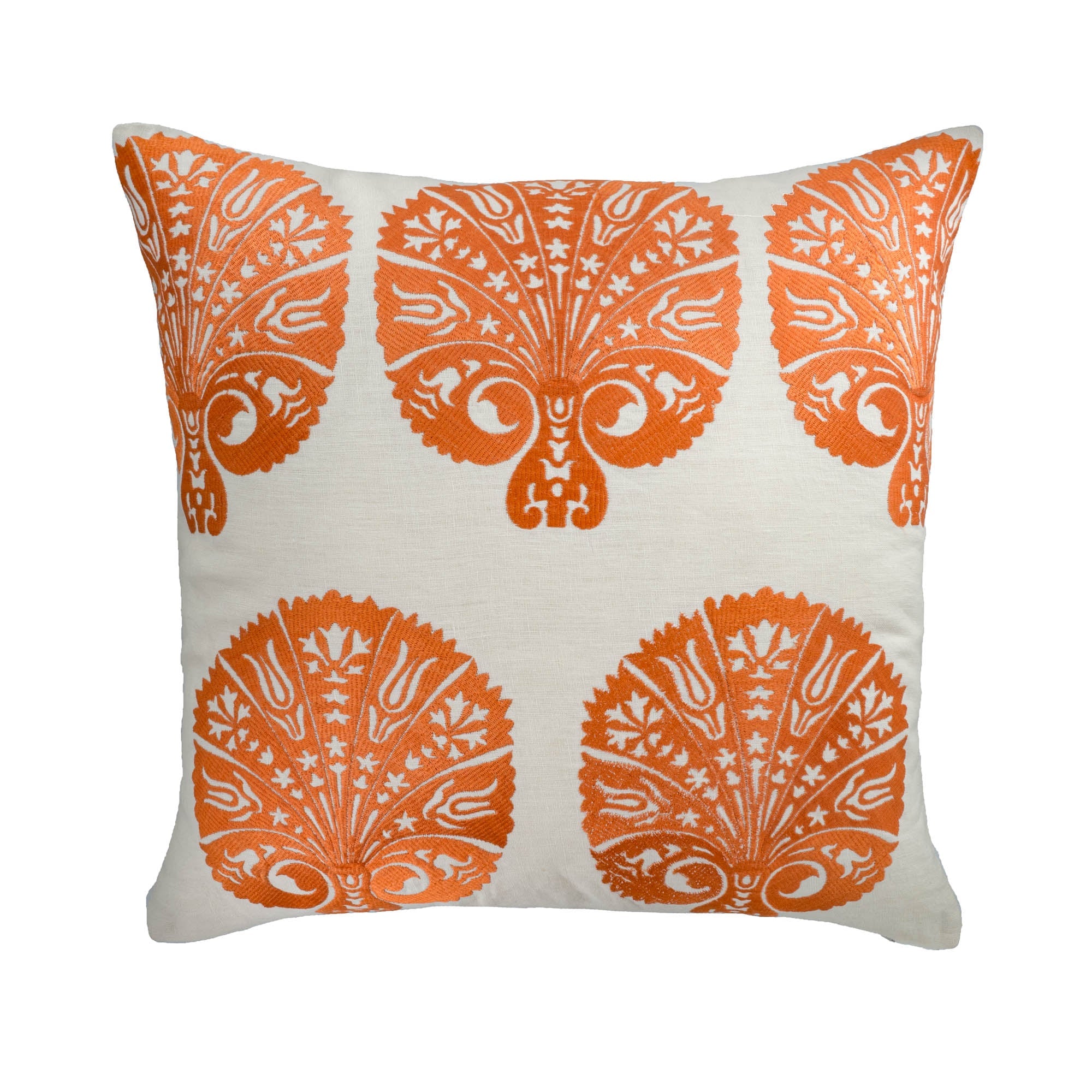Orange Peacock Embroidered Pillow Cover, 19 x 19