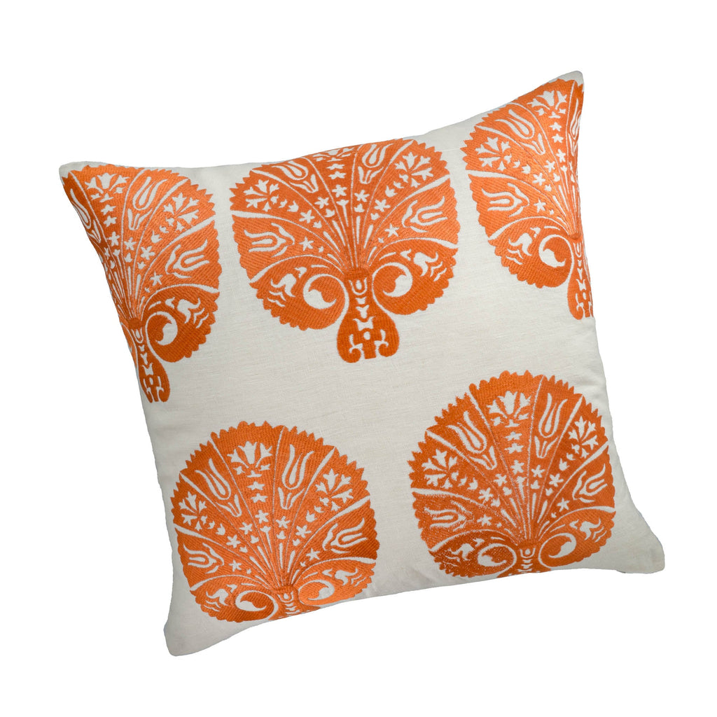 Orange Peacock Embroidered Pillow Cover, 19 x 19