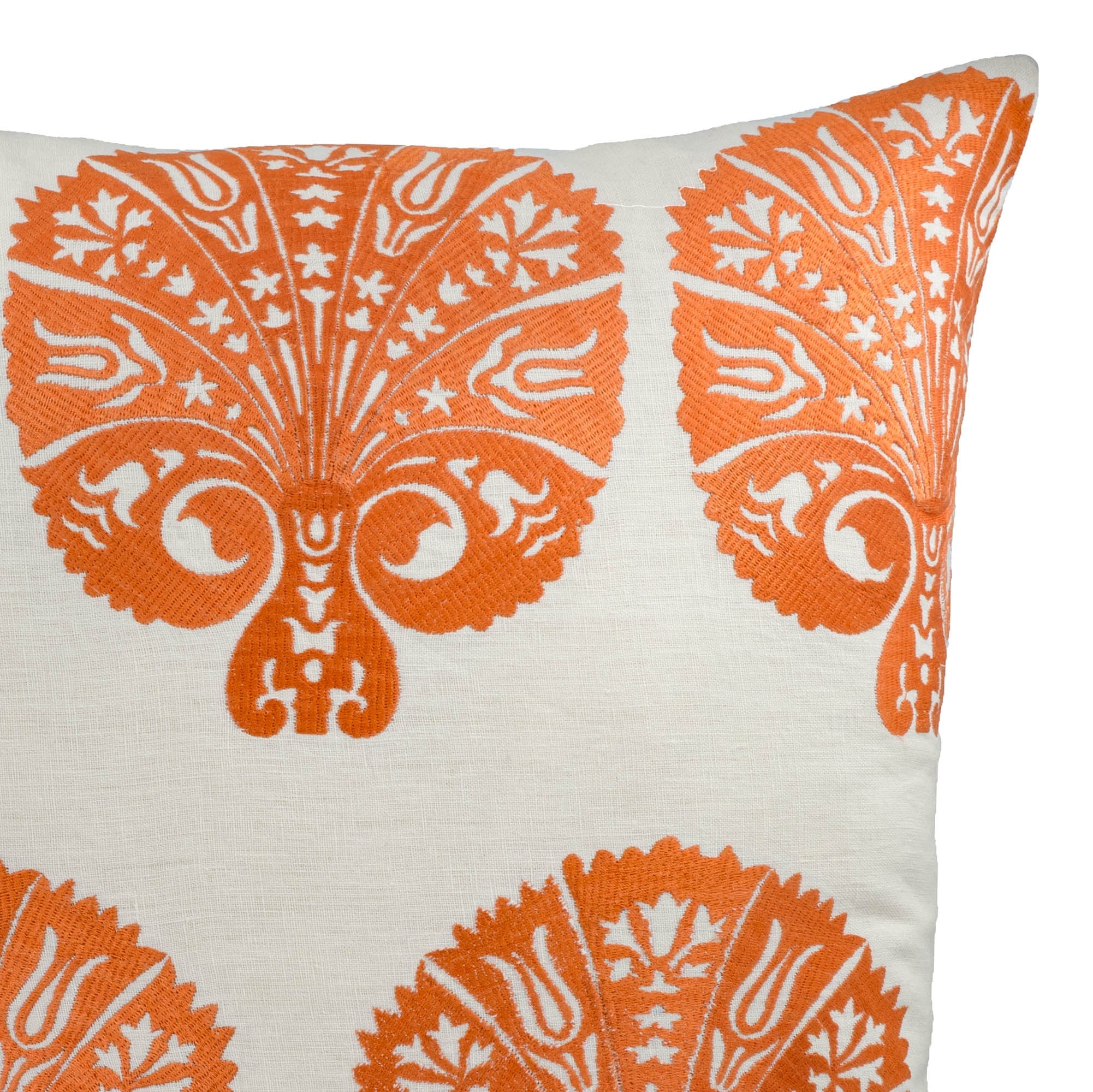 Orange Peacock Embroidered Pillow Cover, 19 x 19