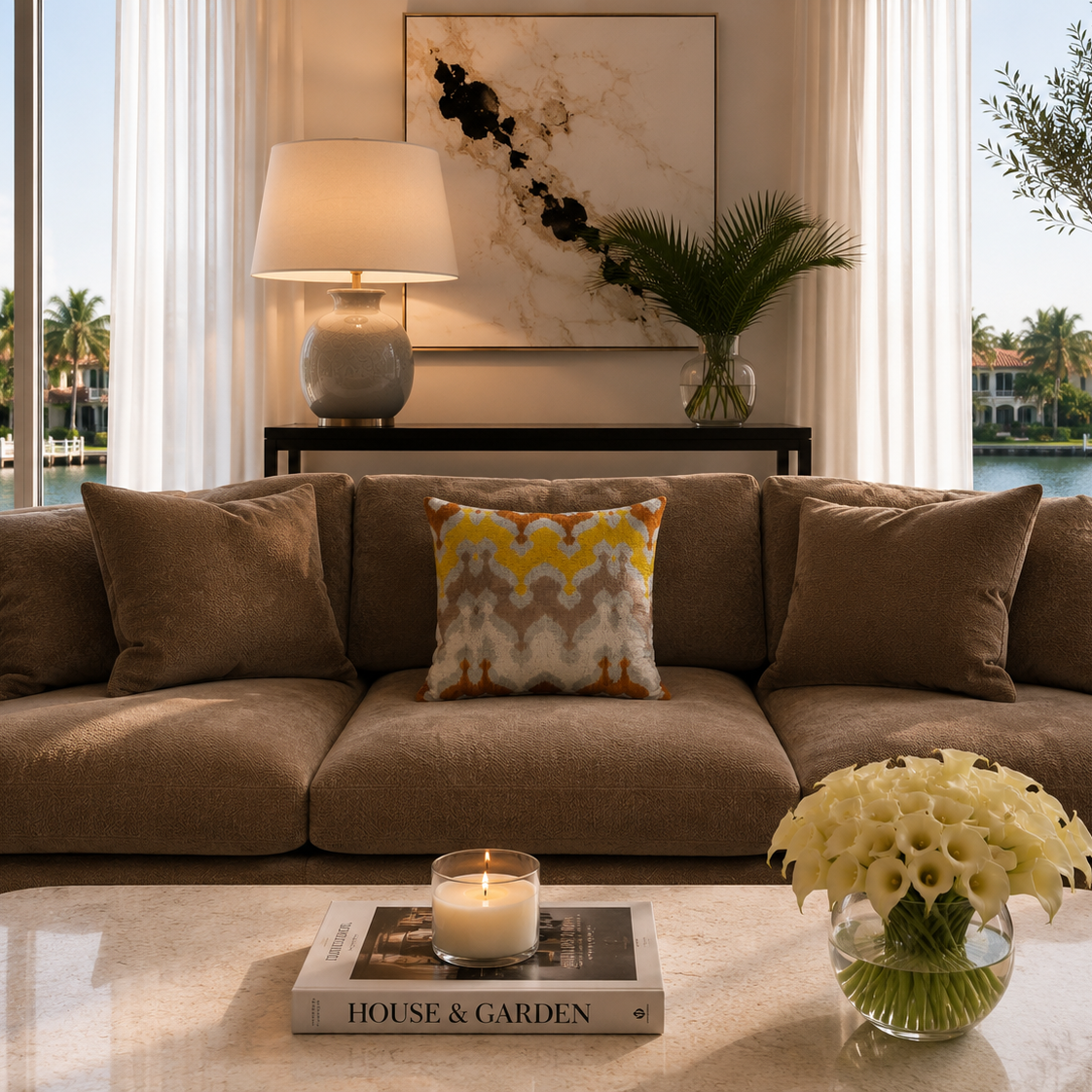 River Silk Velvet Ikat Throw Pillow Cover, 20 x 20